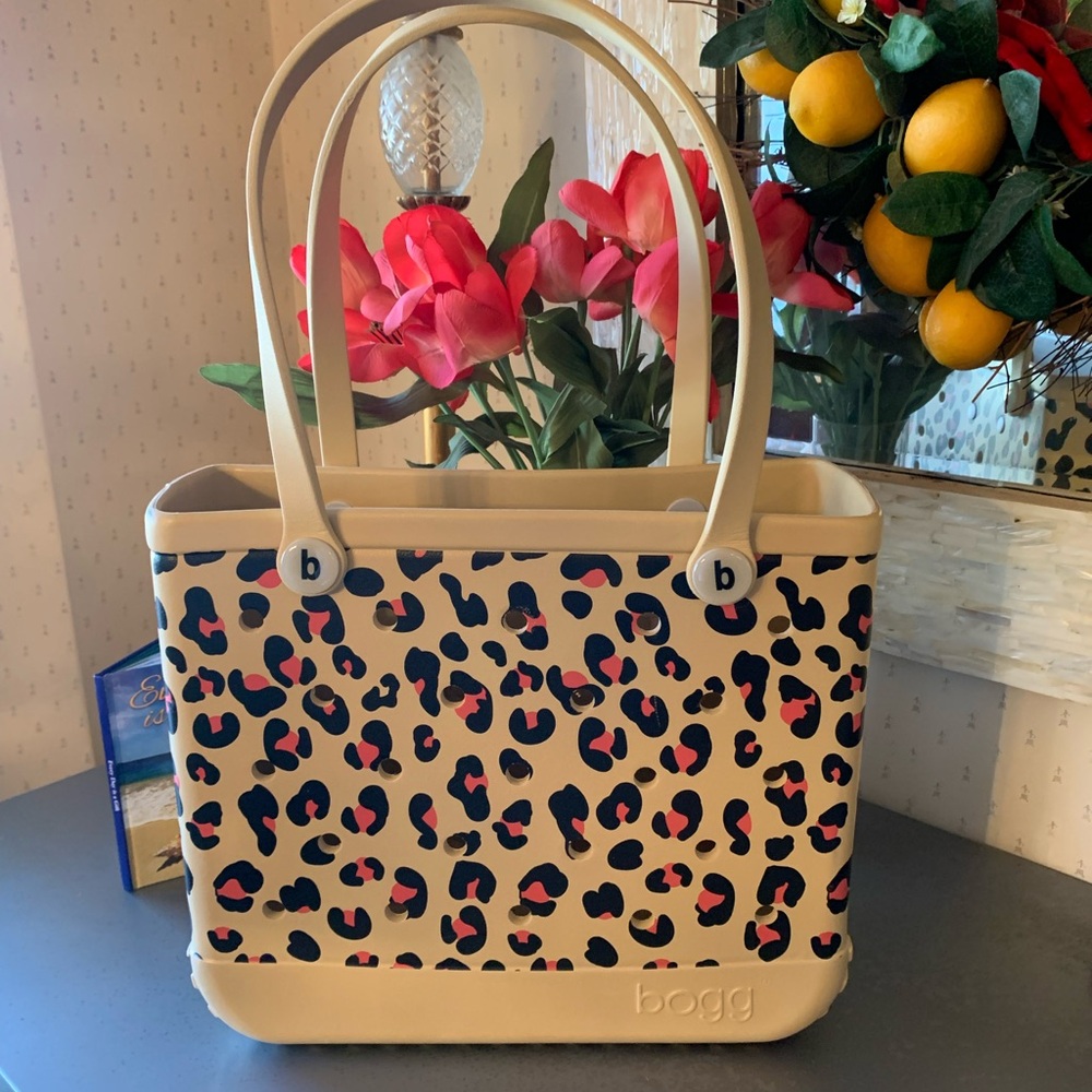 Leopard print, Baby BOGG BAG, TAN with PINK and BLACK spots. Easy wipe clean.
